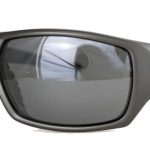 Shades with a thick grey frame and smoky polarized lenses
