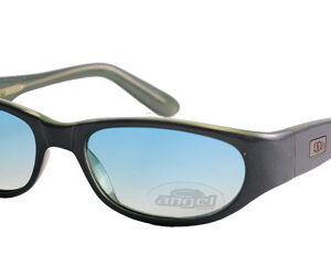 Black framed sunglasses with gradient blue lenses