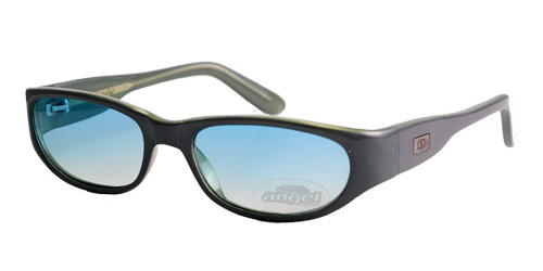 Black framed sunglasses with gradient blue lenses