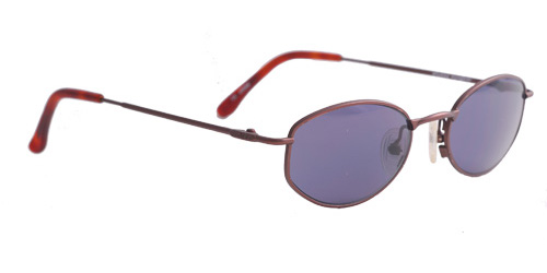 Bronze framed sunglasses with dark purple lenses