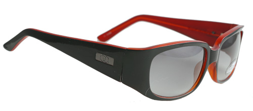 Large black framed sunglasses with red inner colors