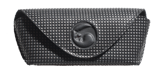 A patterned black leather eyewear case