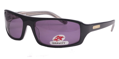 Black-on-white sunglasses with purple smoky lenses