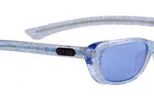 Small blue shaded lenses with translucent blue frames