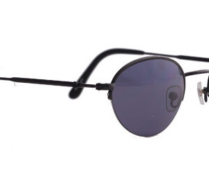 Sunglasses with a thin black frame and dark lenses