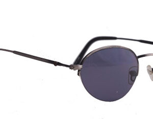 A pair of silver shades with dark purple lenses