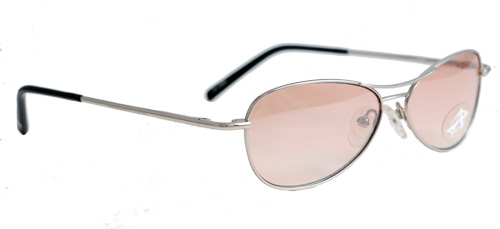 Silver-framed sunglasses with peach lenses