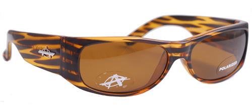 Gold and brown patterned shades with brown polarized lenses