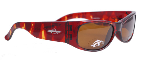 Red tortoise-patterned sunglasses with brown polarized lenses
