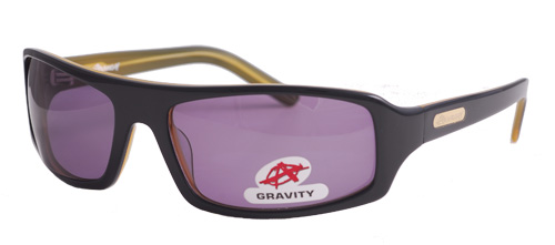 Black-on-gold sunglasses with purple smoky lenses
