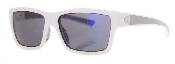White framed blue smoked, polarized mirror lenses