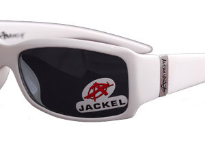 White shades with dark smoky lenses