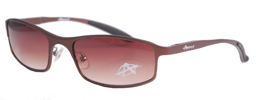 Reddish brown sunglasses with a thin frame