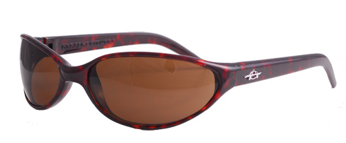 Brown shades with black and red speckled frame