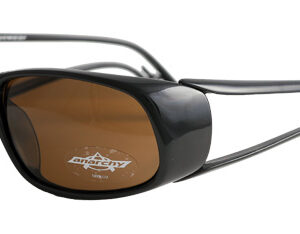 Black-framed sunglasses with brown lens