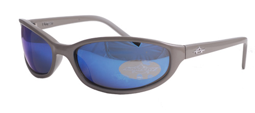 Grey and blue reflective sunglasses