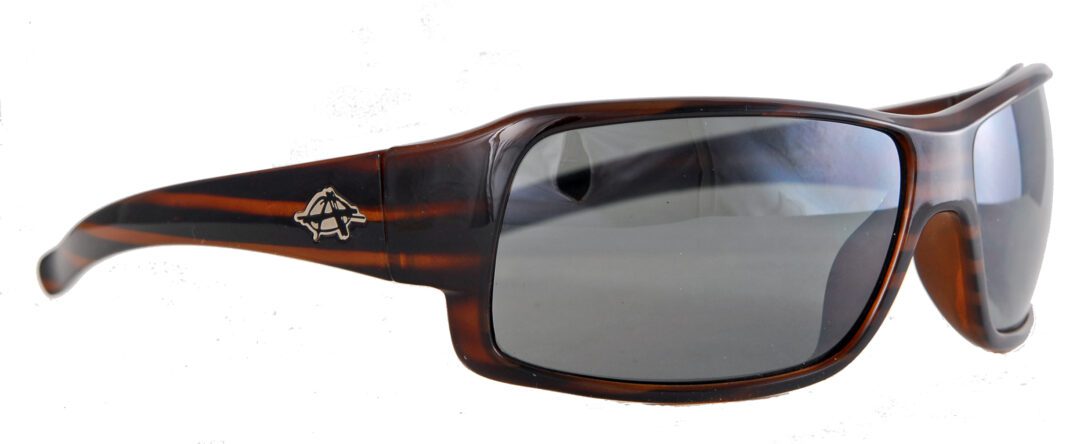 Tortoiseshell wraparound sunglasses with grey lenses