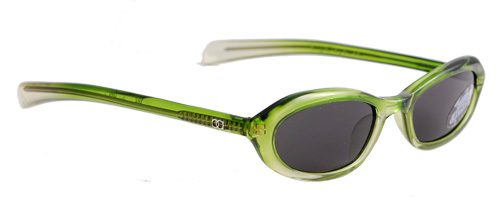 Stylish green eyewear on white background