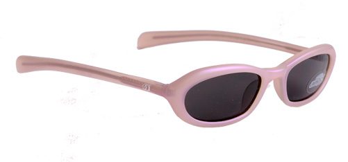 Pink oval sunglasses with black lenses