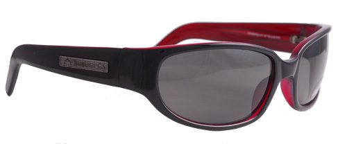 Black and red sunglasses with tinted lenses