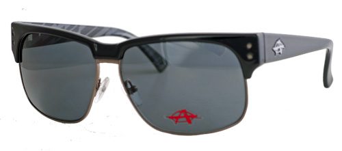 Black sunglasses with logo on lenses