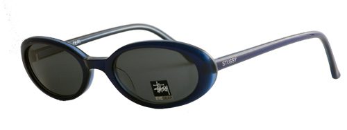 Oval black sunglasses with logo on lens